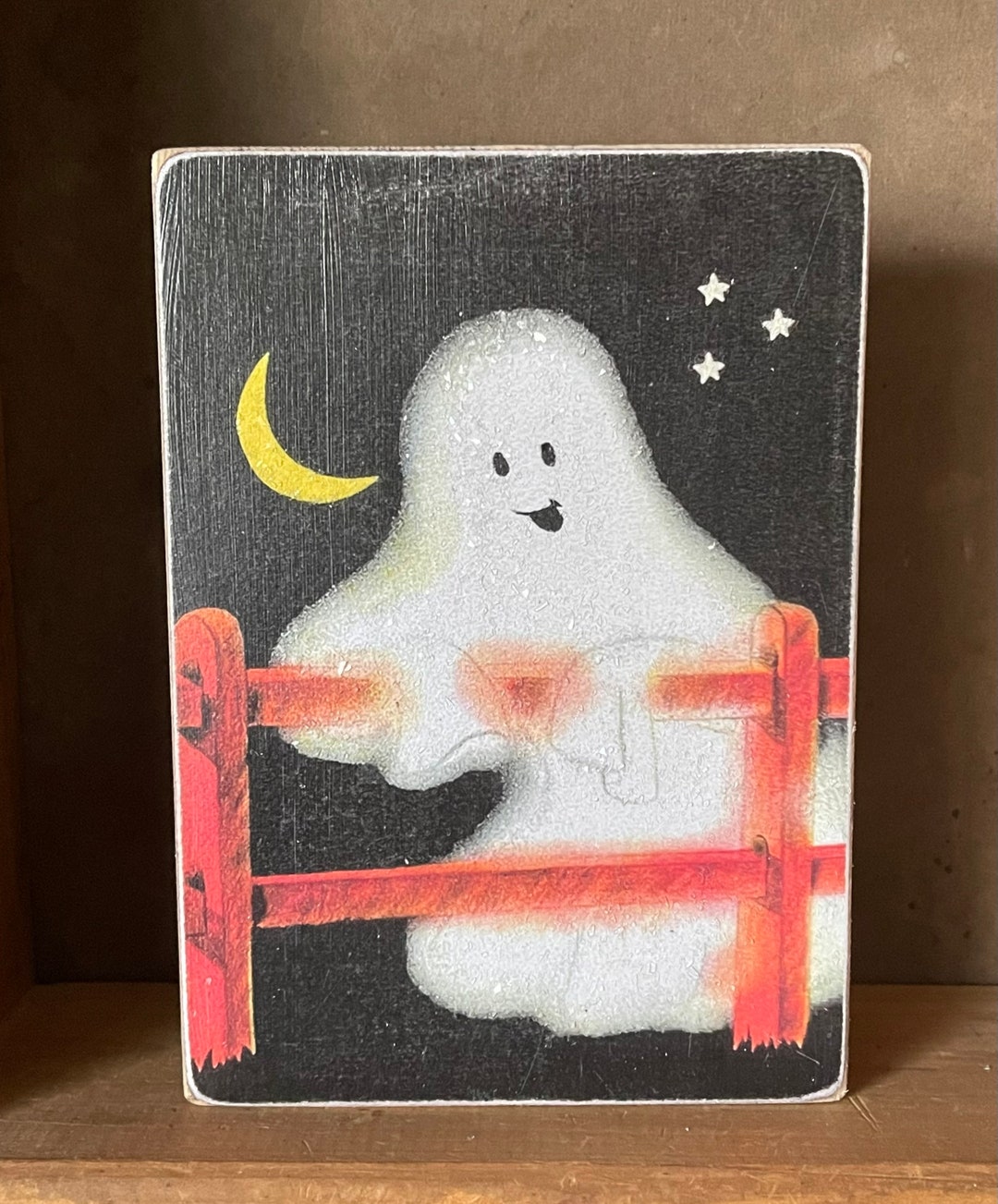 Handmade Vintage Style Halloween Ghost Wood Sign/shelf Sitter - Etsy