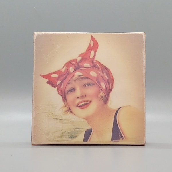 Handmade Vintage Style Bathing Beauty Wood Sign/Shelf Sitter