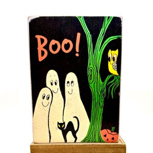 Handmade Vintage Style Halloween Ghosts Wood Sign/Shelf Sitter