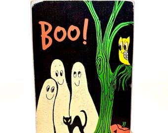 Handmade Vintage Style Halloween Ghosts Wood Sign/Shelf Sitter