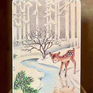 Handmade Vintage Style Deer in Winter Woods
