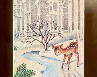 Handmade Vintage Style Deer in Winter Woods