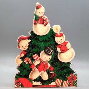 Handmade Vintage Style Christmas Standees Snowman Tree