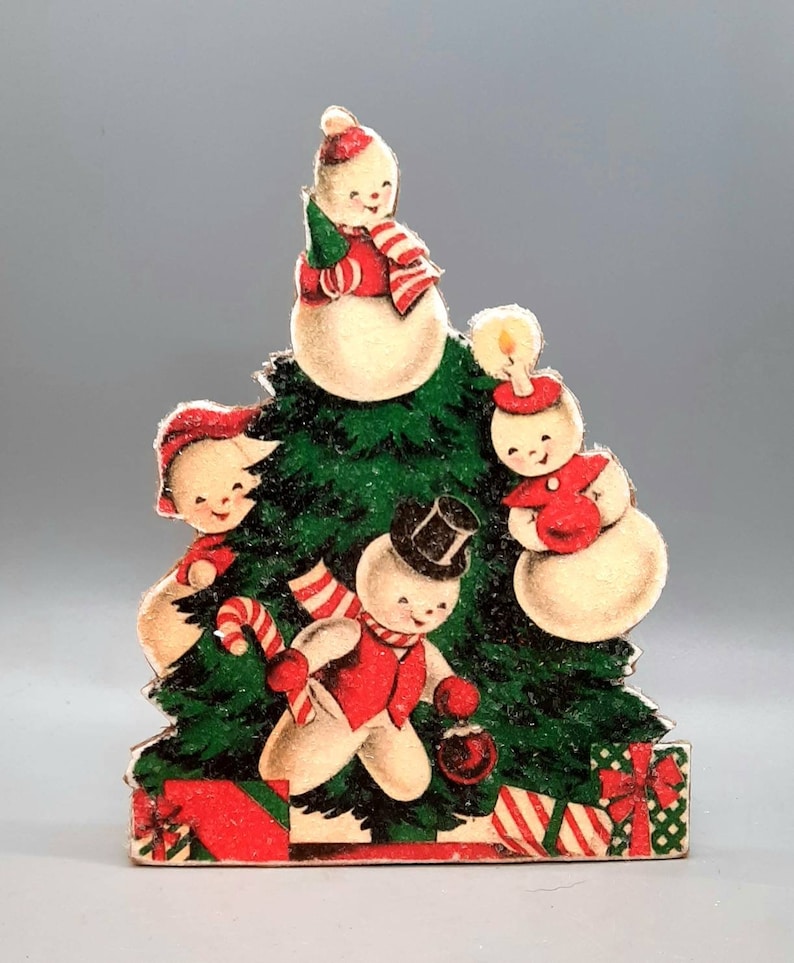 Handmade Vintage Style Christmas Standees Snowman Tree