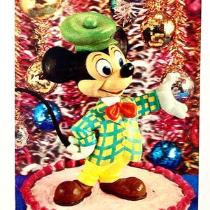 Postal navideña lenticular vintage de Mickey Mouse de Walt Disney