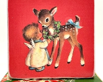 Letreros/adornos de estante de madera de reno de estilo vintage hechos a mano