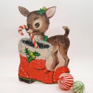 Handmade Vintage Style Christmas Standees Santa Boot Deer