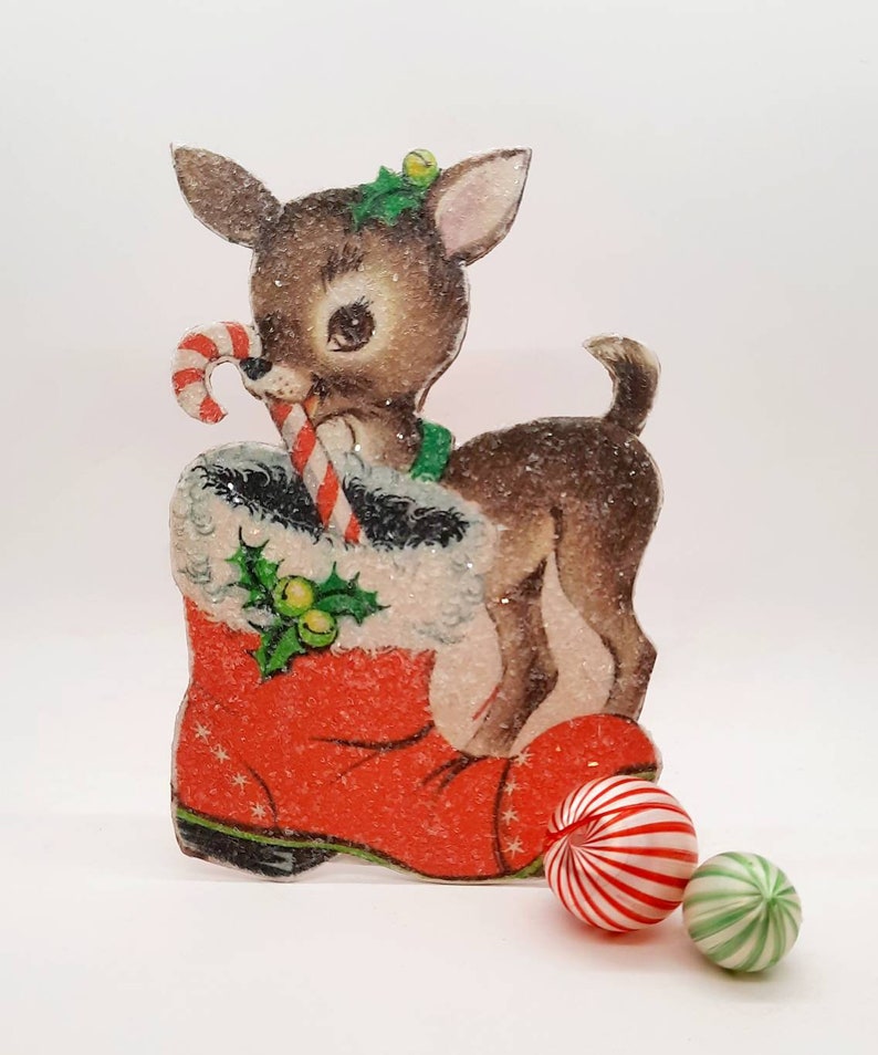 Handmade Vintage Style Christmas Standees Santa Boot Deer