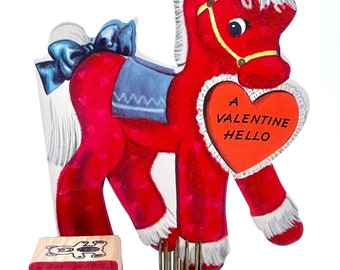 Cheval floqué vintage Valentine~ Signé