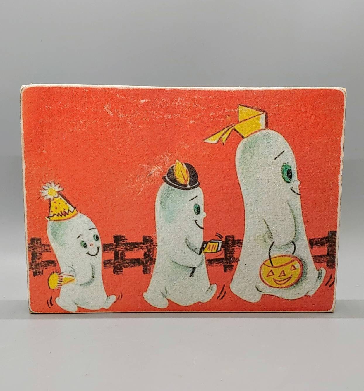 Vintage Style Halloween Ghosts 5x7 Wood Sign/ Shelf Sitter