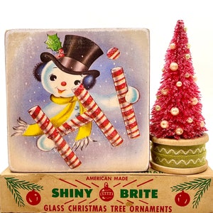Handmade Vintage Style Snowman Wood Block Signs/Shelf Sitters