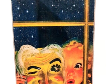 Letrero/colocador de estante de madera de bruja de Halloween estilo vintage hecho a mano