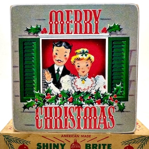 Handmade Vintage Style Christmas Victorian Couple Wood Sign/Shelf Sitter