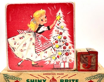 Handmade Vintage Style Christmas Girls Wood Sign/Shelf Sitters