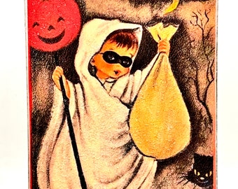 Handgemaakte vintage stijl Halloween Trick or Treat houten bord/plankoppas