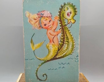 Handmade Vintage Style Mermaid Wood Sign/Shelf Sitter