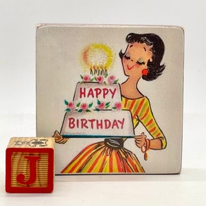 Handmade Mid-Century Style Birthday Wood Sign/Shelf Sitter