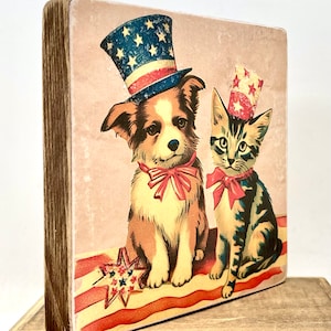 Handmade Vintage Style Patriotic Dog and Cat Wood Sign/shelf Sitter - Etsy
