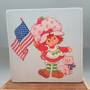 Handmade Vintage Style Strawberry Shortcake Patriotic Wood Sign/Shelf Sitter