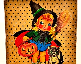 Letrero de madera de bruja de Halloween de estilo vintage hecho a mano/estante para colocar
