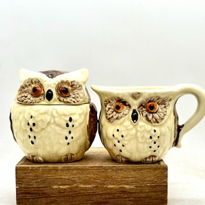 Vintage Japan Owl Sugar Dish and Creamer Set