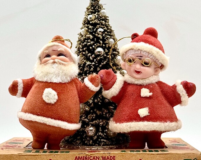Vintage Flocked Santa and Mrs. Claus Christmas Tree Ornaments - Etsy