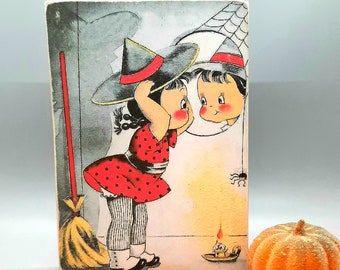 Handmade Vintage Style Halloween Witch Wood Sign/Shelf Sitter