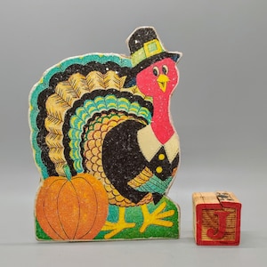 Handmade Vintage Style Sparkly Thanksgiving Turkey Standee