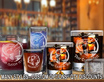Pickerel Whisky Glass Etched Personalized Gift Free Personalization