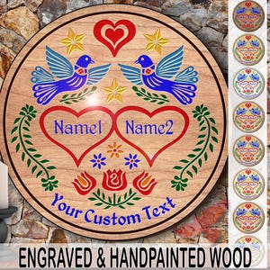 hxw: COUPLES / MARRIAGE  Engraved Wood Hand-Painted (08-36&quot;) PA Dutch Hex Sign by Red Tail Crafters