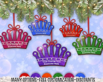 orn_ROYAL_CROWN Ornament | Bright Dyed Wood | Bedazzled | Homecoming | Prom | Princess | Pageant | Christmas | Free Personalization | goa