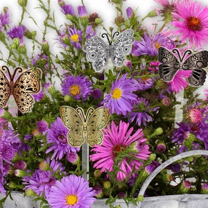 gs_ Garden Stakes Plant Picks 4/Set Butterflies Decorative Flexibrass Acrylic by Red Tail Crafters