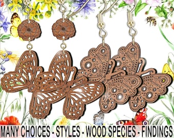 JW! Earrings Beautiful Butterflies (1/set of 2) Laser-Engraved/Cut Wood w/ Style, Findings & Wood Options by Red Tail Crafters