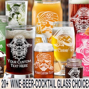 gl: PLUNDERING PIRATES Glass Wine/Beer/Cocktail Laser-Etched w/ FREE Personalization by Red Tail Crafters