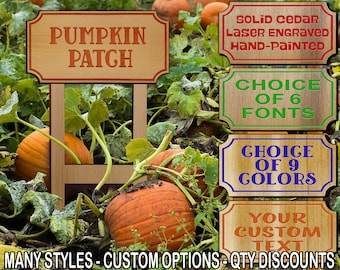 gs_ Garden Sign Cedar 05x10x24T Durable Outdoor Stakes Laser-Engraved & Hand-Painted w/ Free Custom Text by Red Tail Crafters
