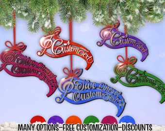 orn: MUSICAL SCORE Brightly-Dyed Wood Holiday Ornament w/ Free Personalization by Red Tail Crafters
