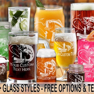 1.z Glass Catchin&#39; A Fish Professionally Laser-Etched Beer/Wine/Cocktail (one) w/ FREE Personalization (GLB) by Red Tail Crafters
