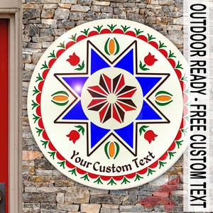 hxa: EIGHT_POINTED_STAR HEX(08-32in) PA Dutch Hand-Painted Outdoor/Indoor Sign w/ Free Customization