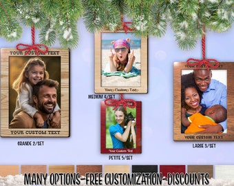 cset! Hardwood Frame 2/Set - 5/Set VRECT Holiday Photo Ornament w/ Free Personalization by Red Tail Crafters
