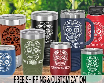 apc: SUGAR SKULLS .Laser-Etched Insulated Tumbler w/ Free Personalization by Red Tail Crafters (06)