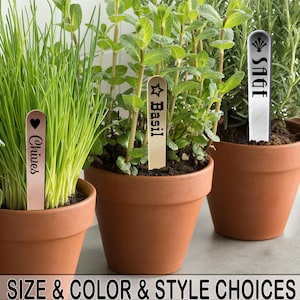 Tapered Metalgraph Metallic Herb & Garden Stakes Plant Markers by Red Tail Crafters