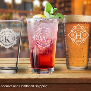 Monogram Swoosh Single Initial 16oz  Pint Glass (one) w/ FREE Customization