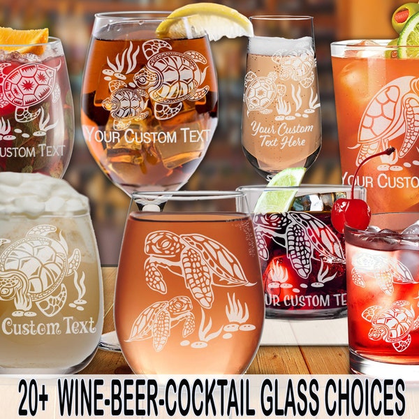 gl: SASSY SEA TURTLES Glass Wine/Beer/Cocktail Laser-Etched w/ Free Personalization by Red Tail Crafters