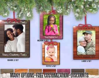 cset! Exotic Wood Frame 2/Set - 5/Set VRECT Holiday Photo Ornament w/ Free Personalization by Red Tail Crafters