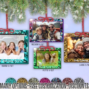 cset! Chunky-Glitter Frame 2/Set - 5/Set HRECT Holiday Photo Ornament w/ Free Personalization by Red Tail Crafters