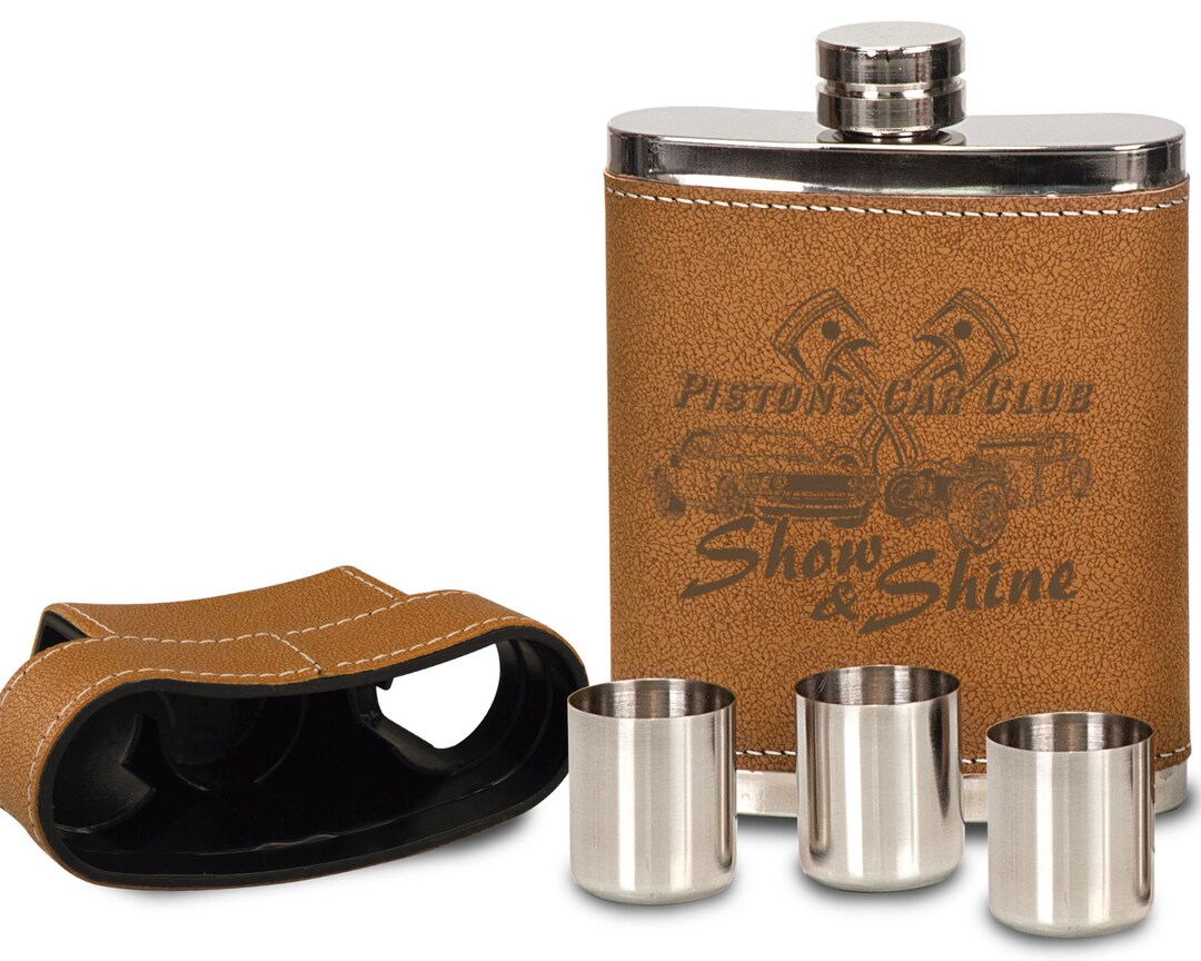 Blank 7oz Faux Leather Flask W/ Lid & 3 Shot Glasses Engravable Ready Etsy