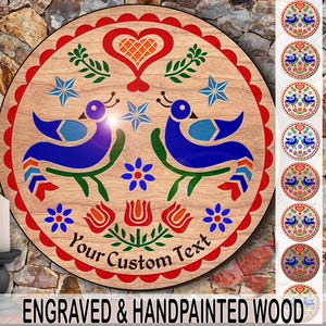 hxw: DOUBLE DISTELFINK Engraved Wood Hand-Painted (08-36&quot;) PA Dutch Hex Sign by Red Tail Crafters