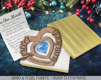 orn: Forever In Our Hearts Keepsake Wood/Pearl Ornament w/ Free Personalization by Red Tail Crafters