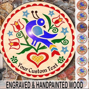 hxw: SINGLE DISTELFINK Engraved Wood Hand-Painted (08-36&quot;) PA Dutch Hex Sign by Red Tail Crafters