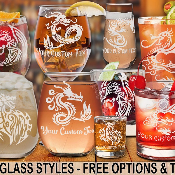 1.z Glass Dastardly Dragons Professionally Laser-Etched Beer/Wine/Cocktail (one) w/ FREE Personalization (6GLA) by Red Tail Crafters